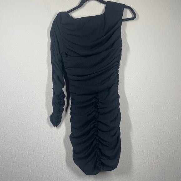 Zara Size XS Draped Ruched Sheath One Shoulder Dress Mini Black Long Sleeves - Picture 5 of 12